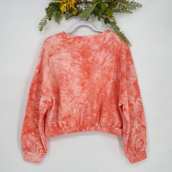 Elodie Dolman Sleeves Crop Sweater Women XL Pink Coral Marble Tie Dye Pullover - Picture 2 of 6